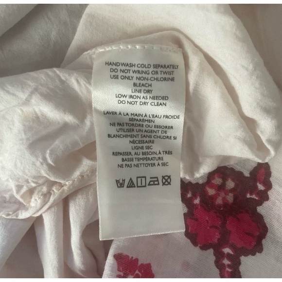 Free People Camella Mini Dress M Ivory and Pink Floral Bohemian 3/4 Sleeve - Picture 6 of 16